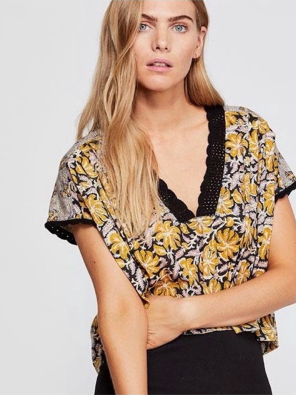 Free People Leilani Floral Mixed-Print Crop Top